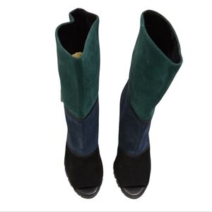 Katy Perry Colorblock Suede Leather Lug Sole Peep Toe Boots Women’s High Heel